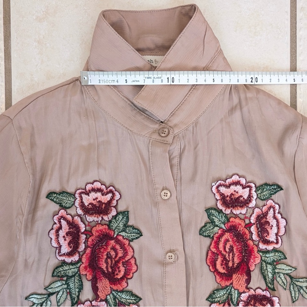 Size M I Joah Tan Embroidered Floral Rose Collared Shirt Dress Bohemian Western - Picture 5 of 16